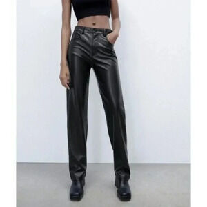 Zara Black Faux Leather High Rise Straight Leg Pants XS